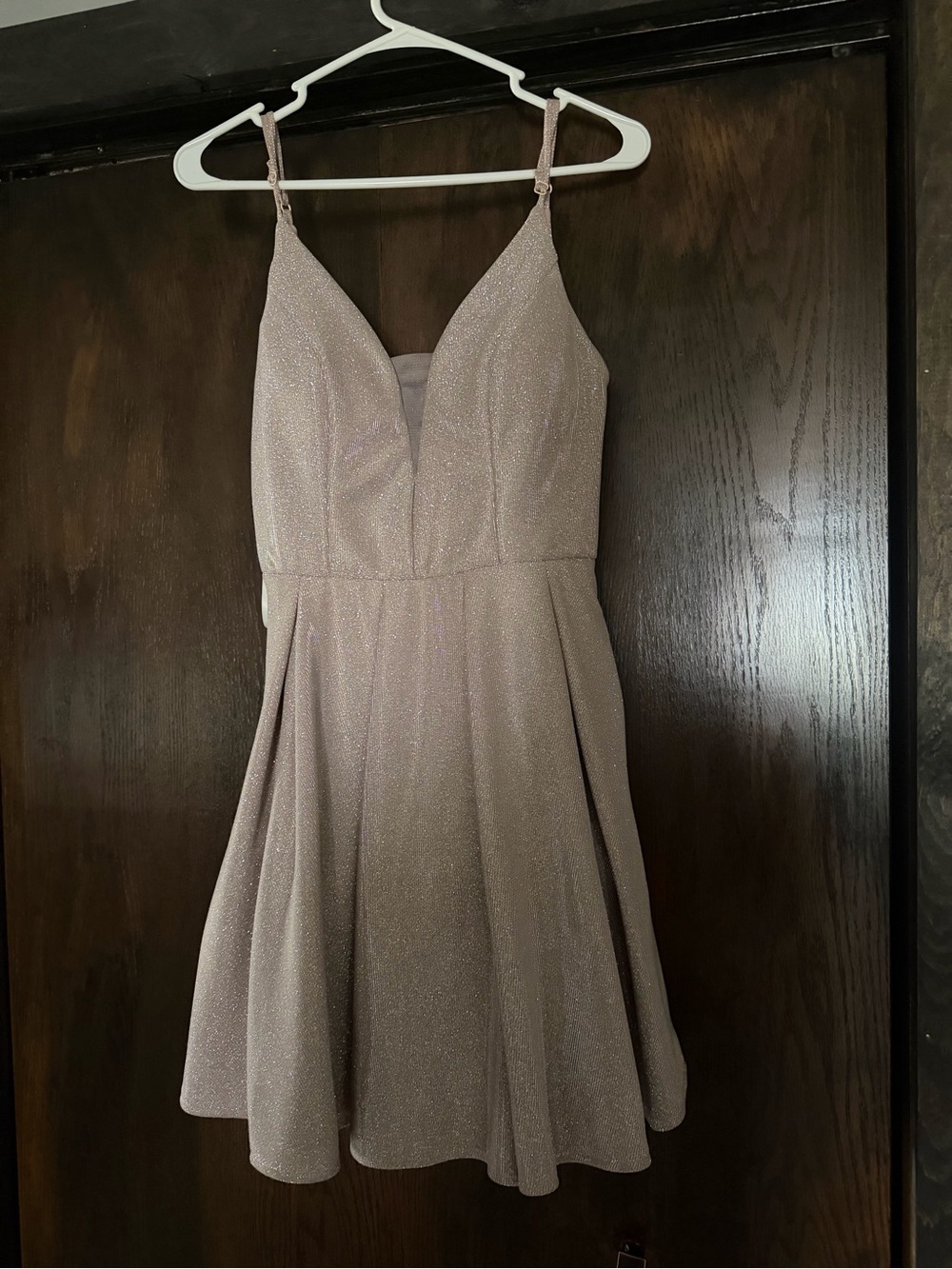 Sparkle V-Neck A-Line Mini Dress in Blush